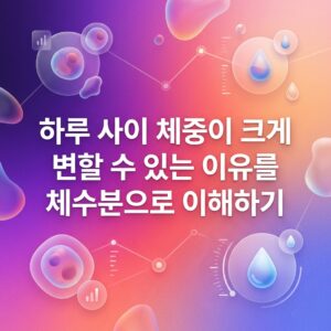 체수분을 상징하는 물방울과 체중 변화 그래프를 배경으로 “하루 사이 체중이 크게 변할 수 있는 이유를 체수분으로 이해하기”라는 제목이 크게 배치된 대표 이미지