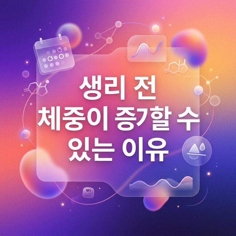 생리주기 달력과 호르몬 변화 그래프, 수분 아이콘을 활용해 생리 전 체중 증가가 체액 변화와 연결될 수 있음을 표현한 이미지