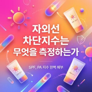 SPF 50+와 PA++++가 표시된 자외선 차단제와 햇빛, 보호막 아이콘을 활용해 자외선 차단지수의 의미와 한계를 표현한 이미지